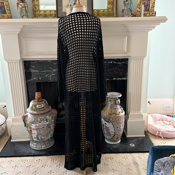 Black open weave crocheted maxi jacket sweater! - Picture 2 of 4